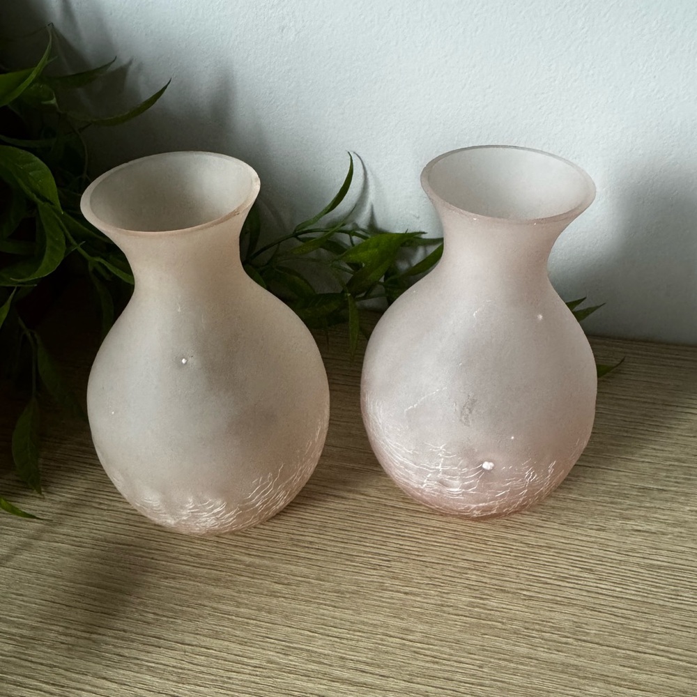 Elegant Frosted Crackle Glass Vases - Set of 2, Pink